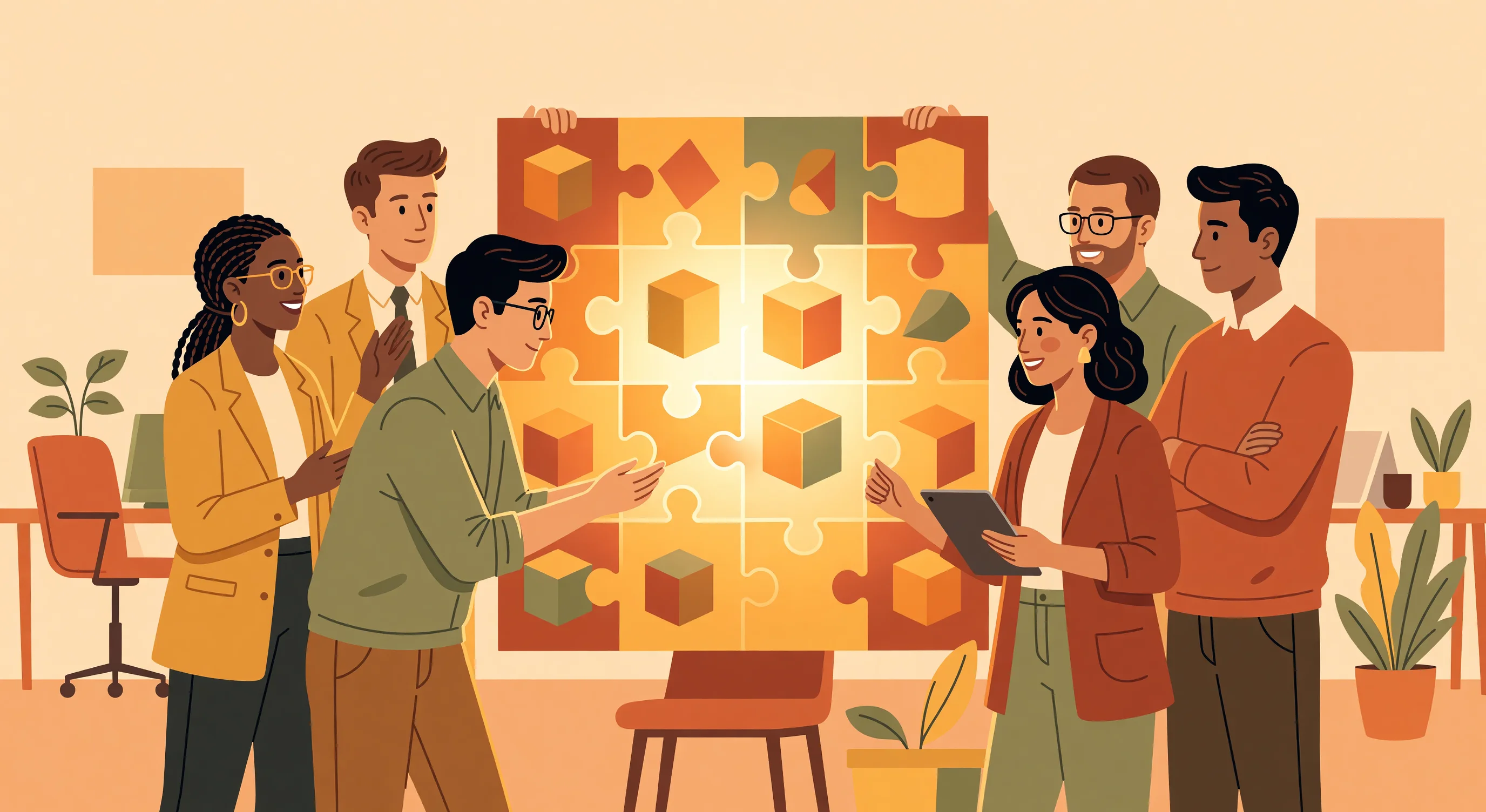 An illustration representing AI integration in Canadian small businesses, highlighting technology funding and software development.