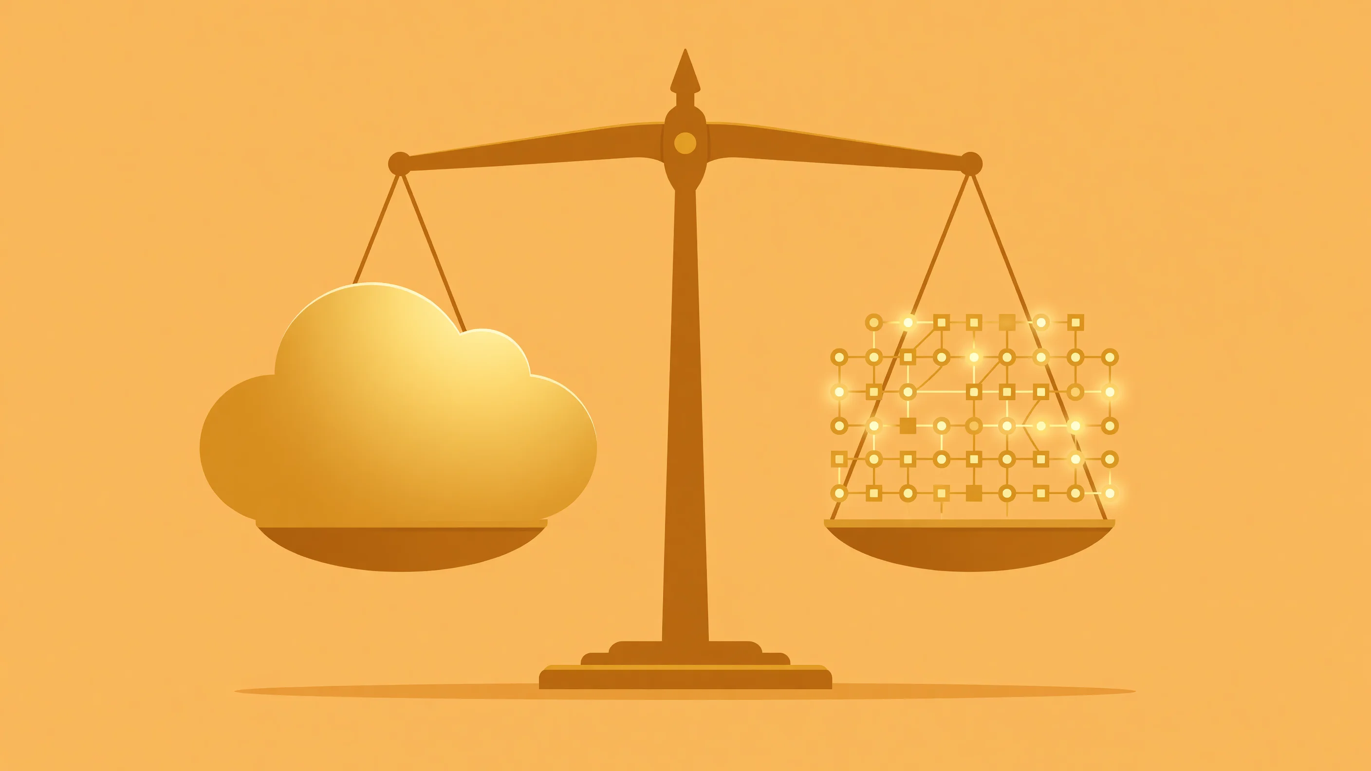 A conceptual representation of digital frugality showing balanced, cost-effective cloud computing servers and data optimization.