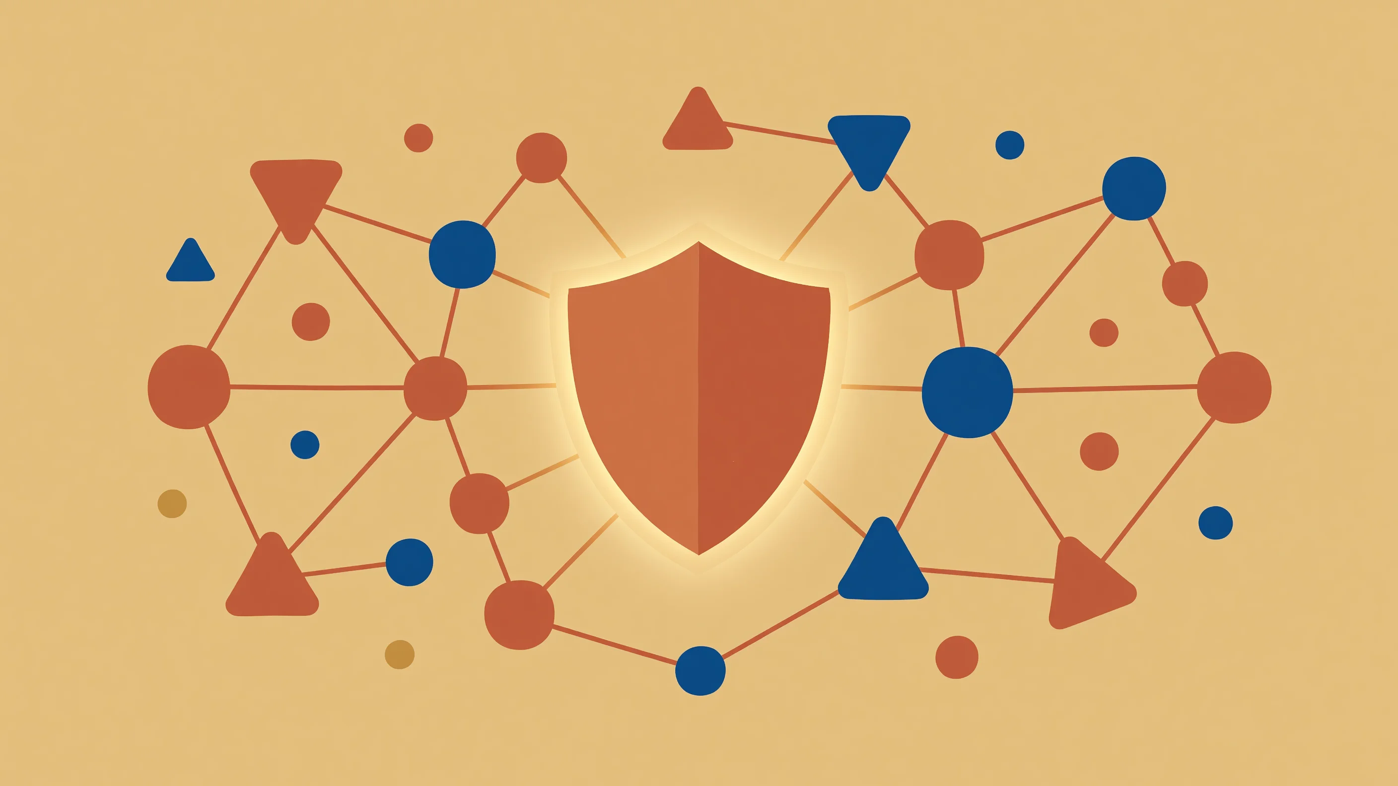 A conceptual illustration of secure cloud-based software architecture protecting devices from botnet infections, in a sober and professional style.