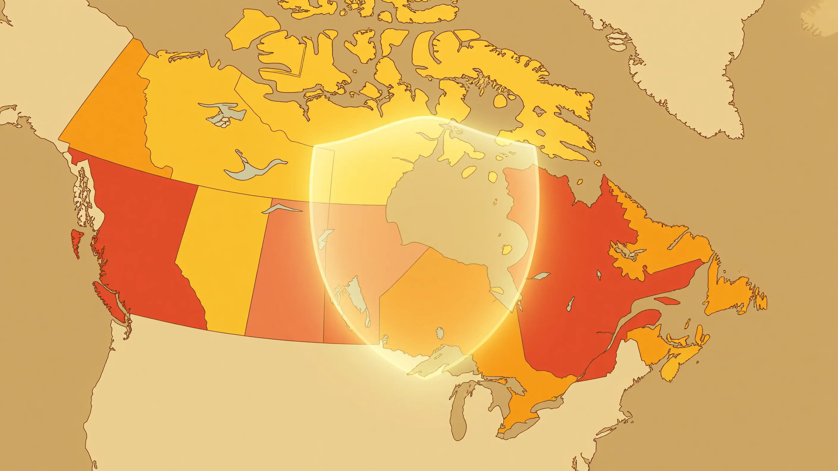 A conceptual illustration representing digital sovereignty and data protection in Canada against foreign political and economic disruptions.