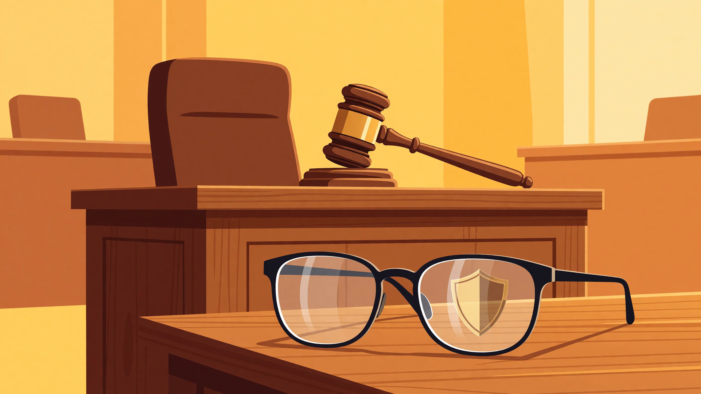 A pair of modern smart glasses sitting on a wooden table, symbolizing wearable technology and privacy concerns.