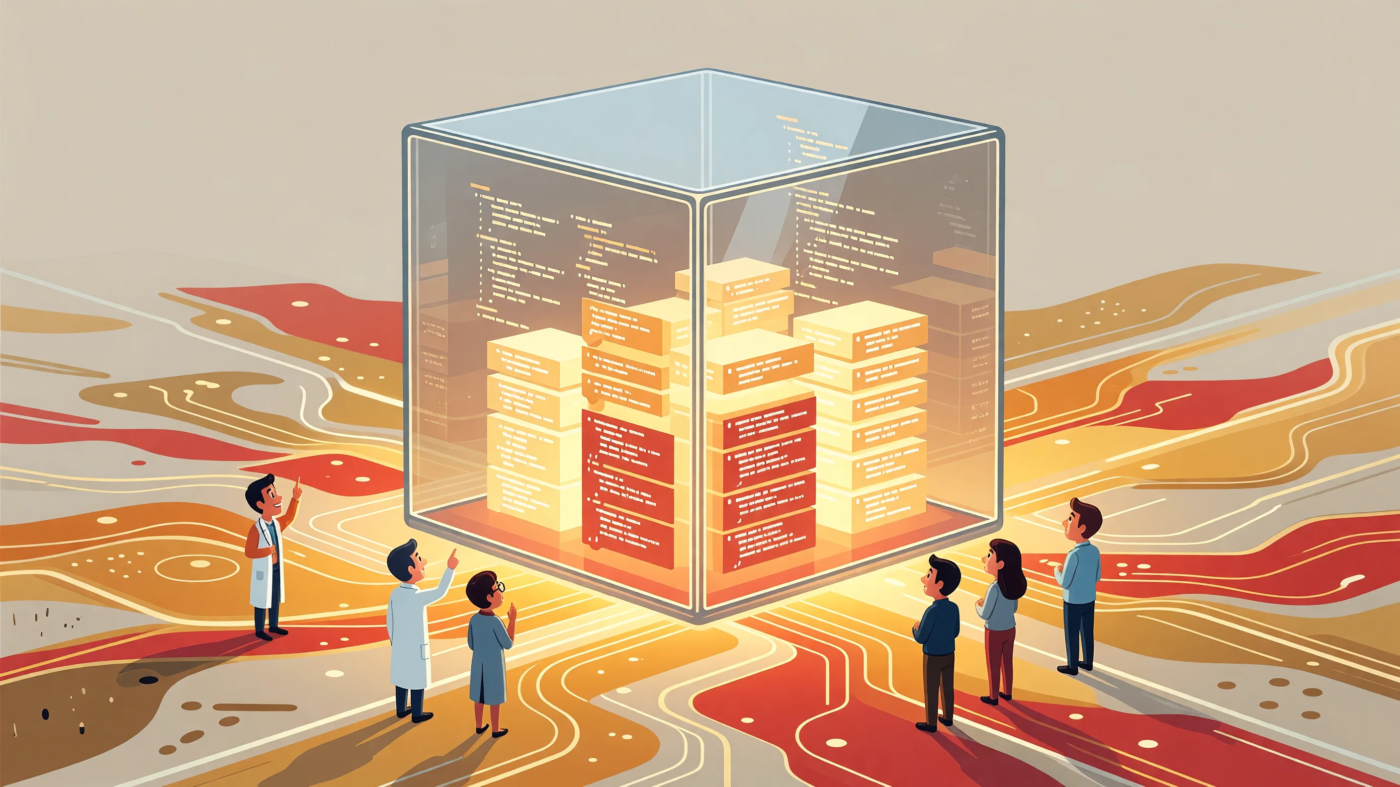 Conceptual digital illustration of a secure software environment, showing isolated code blocks protected by security shields representing sandboxing.